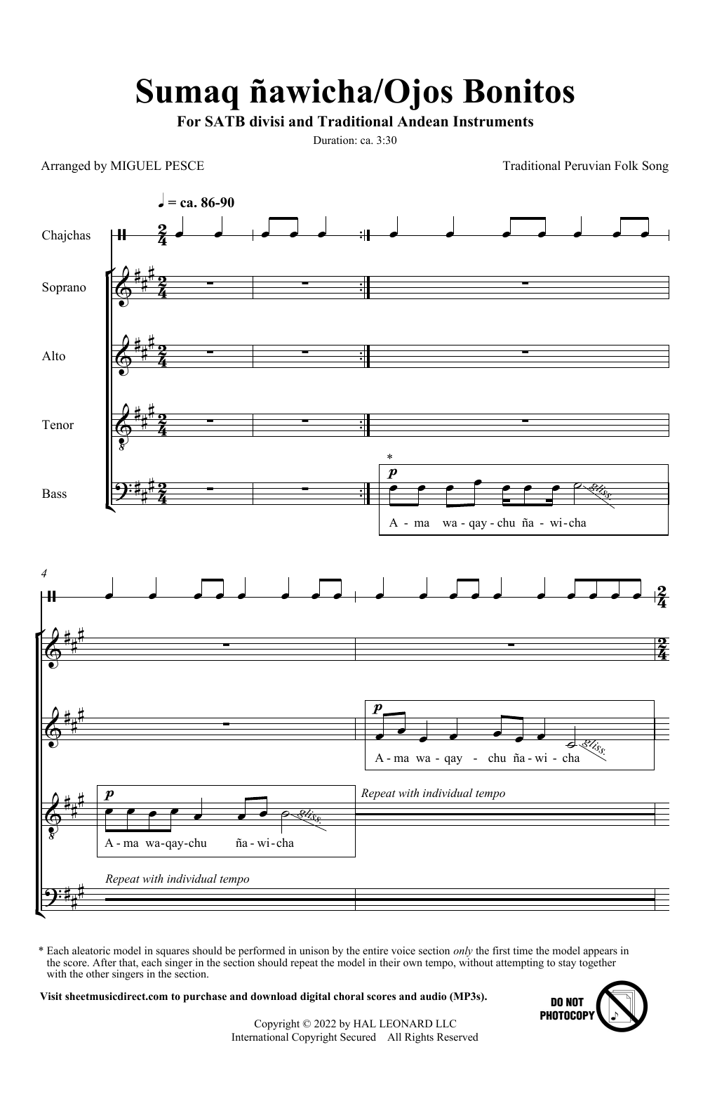 Traditional Peruvian Folk Song Sumaq Ñawicha/Ojos Bonitos (arr. Miguel Pesce) Sheet Music Notes & Chords for Choir - Download or Print PDF
