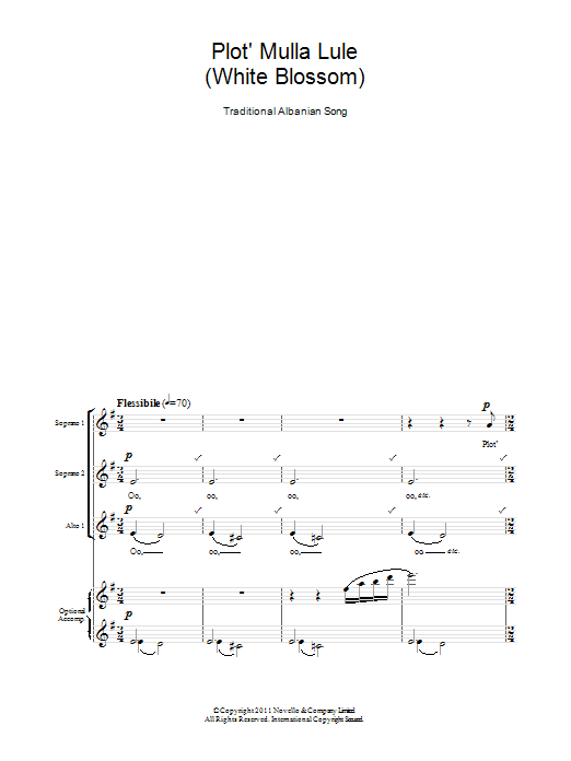 Traditional Plot' Mulla Lule (White Blossom) Sheet Music Notes & Chords for SSA - Download or Print PDF