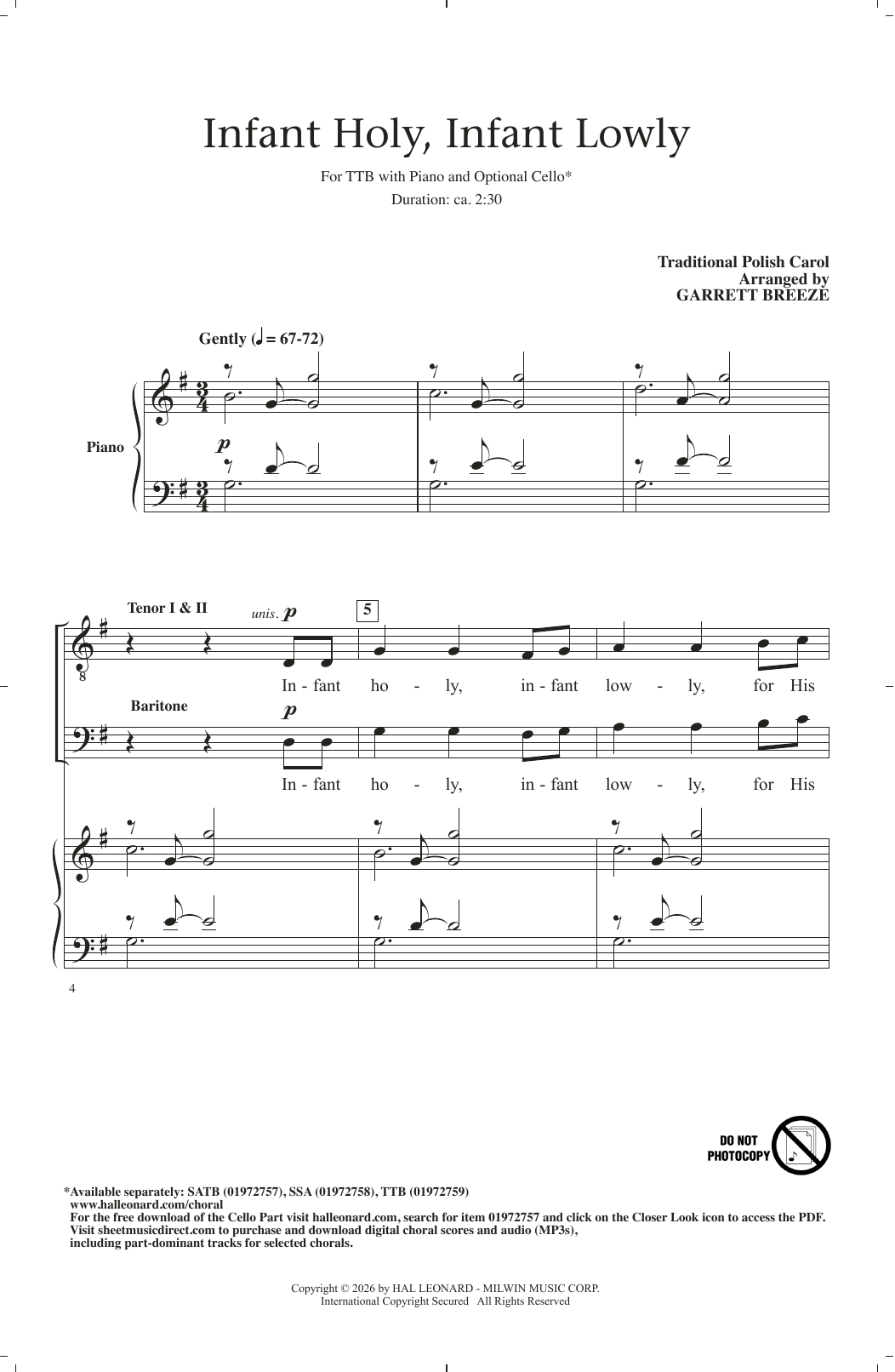 Traditional Polish Carol Infant Holy, Infant Lowly (arr. Garrett Breeze) Sheet Music Notes & Chords for Choir - Download or Print PDF