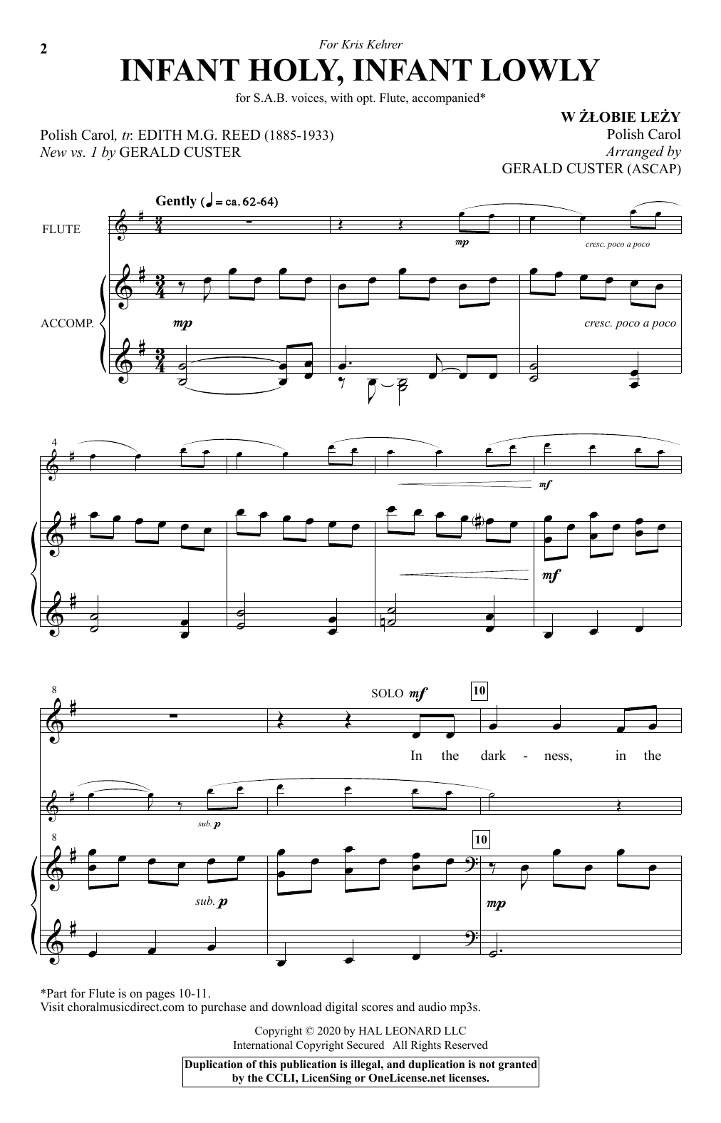 Traditional Polish Carol Infant Holy, Infant Lowly (arr. Gerald Custer) Sheet Music Notes & Chords for SAB Choir - Download or Print PDF