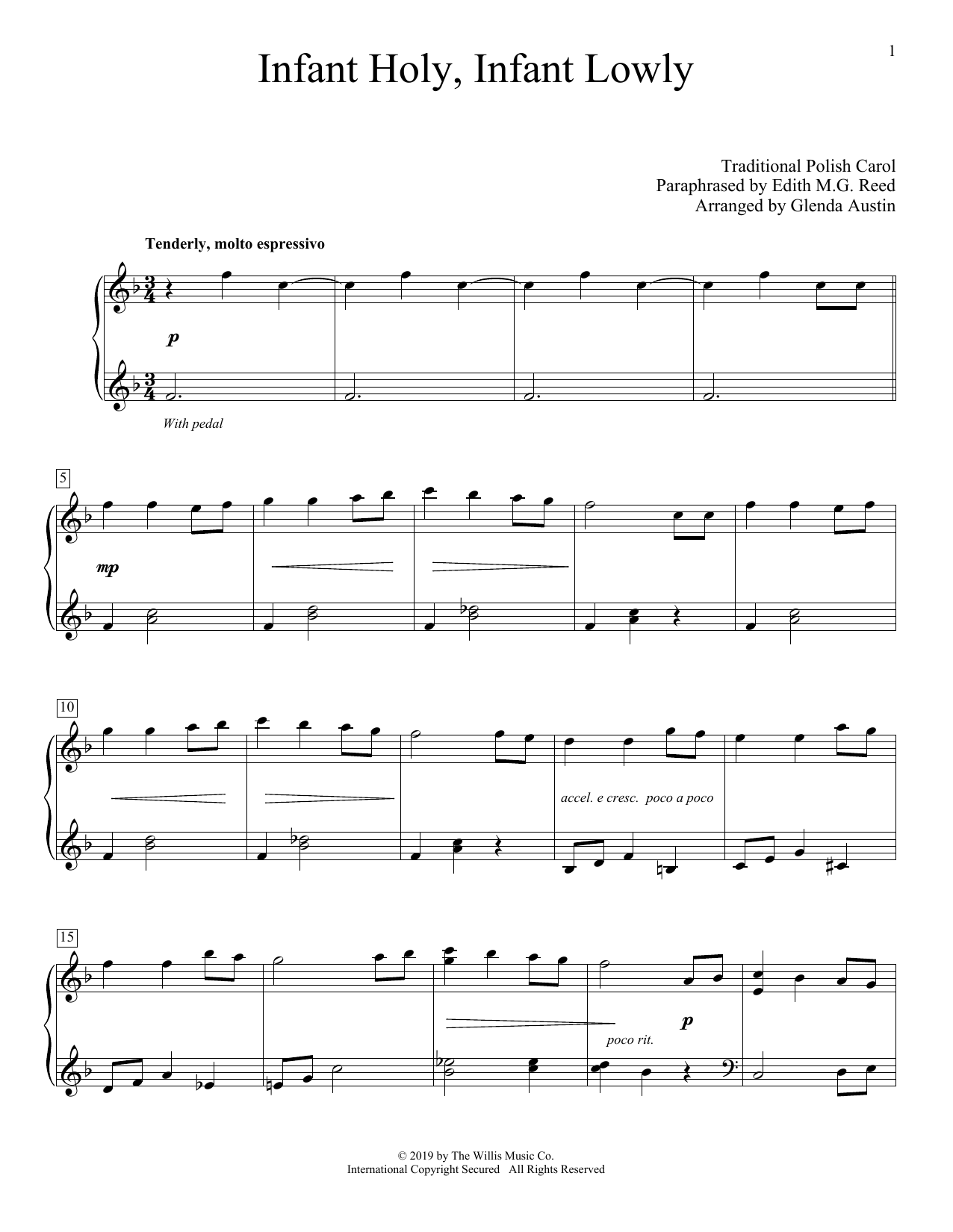 Traditional Polish Carol Infant Holy, Infant Lowly (arr. Glenda Austin) Sheet Music Notes & Chords for Piano Solo - Download or Print PDF