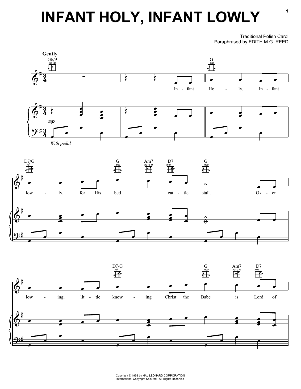 Traditional Polish Carol Infant Holy, Infant Lowly Sheet Music Notes & Chords for Piano, Vocal & Guitar (Right-Hand Melody) - Download or Print PDF