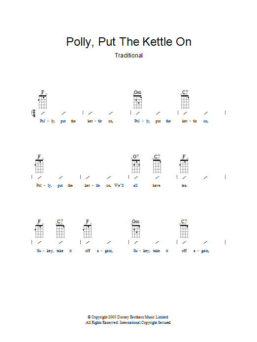Traditional Polly Put The Kettle On Sheet Music Notes & Chords for Ukulele with strumming patterns - Download or Print PDF