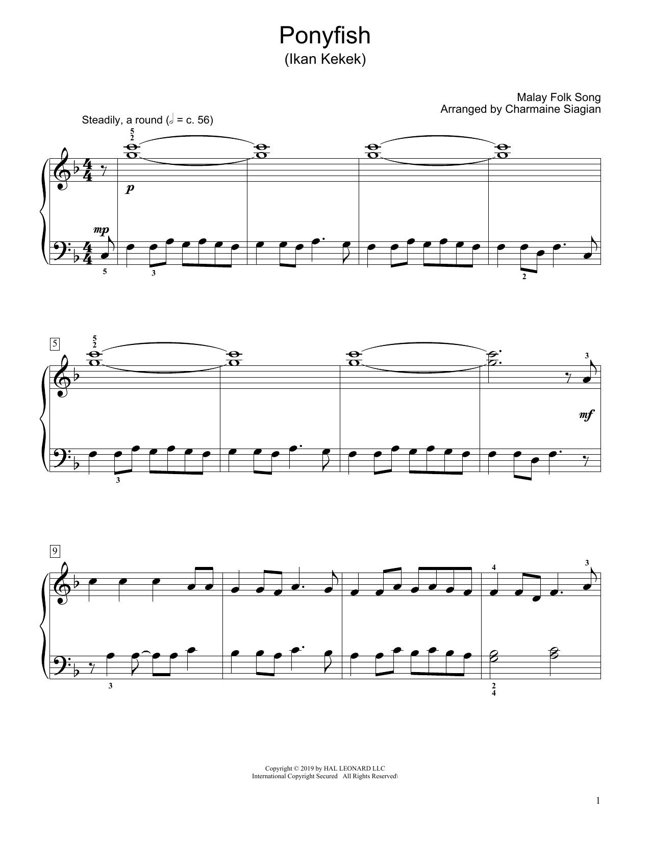 Traditional Ponyfish (Ikan Kekek) (arr. Charmaine Siagian) Sheet Music Notes & Chords for Educational Piano - Download or Print PDF