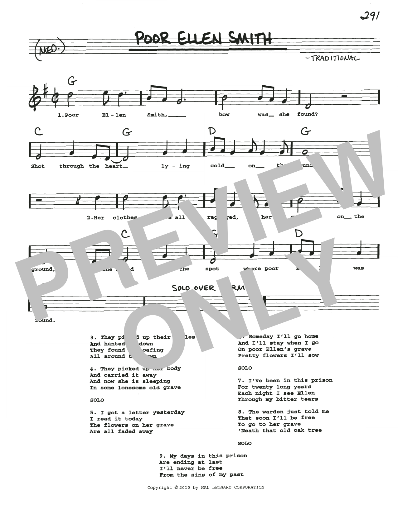 Traditional Poor Ellen Smith Sheet Music Notes & Chords for Real Book – Melody, Lyrics & Chords - Download or Print PDF