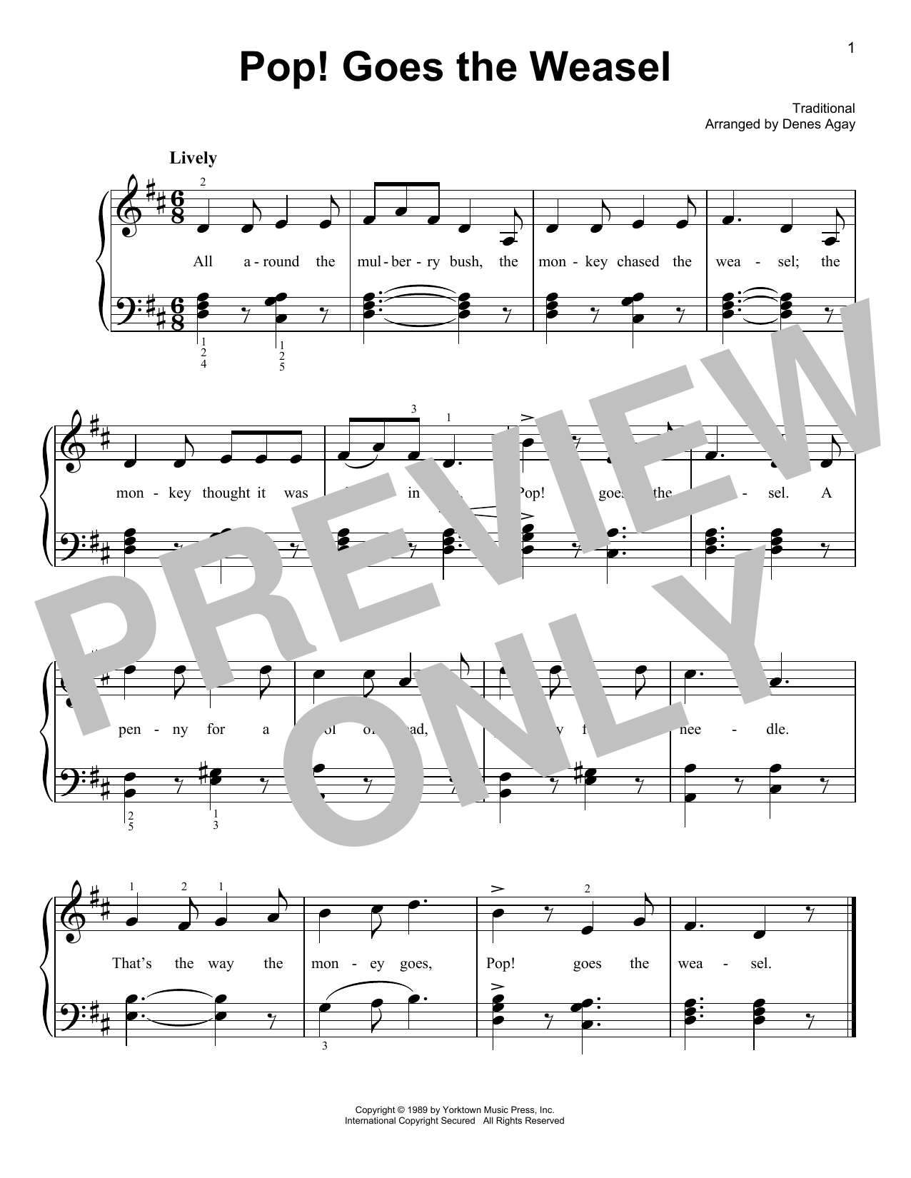 Traditional Pop Goes The Weasel (arr. Denes Agay) Sheet Music Notes & Chords for Easy Piano - Download or Print PDF