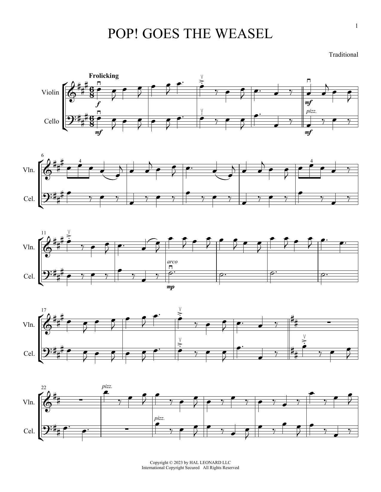 Traditional Pop Goes The Weasel (arr. Michelle Hynson) Sheet Music Notes & Chords for Instrumental Duet - Download or Print PDF