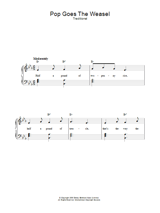 Traditional Nursery Rhyme Pop Goes The Weasel Sheet Music Notes & Chords for 5-Finger Piano - Download or Print PDF