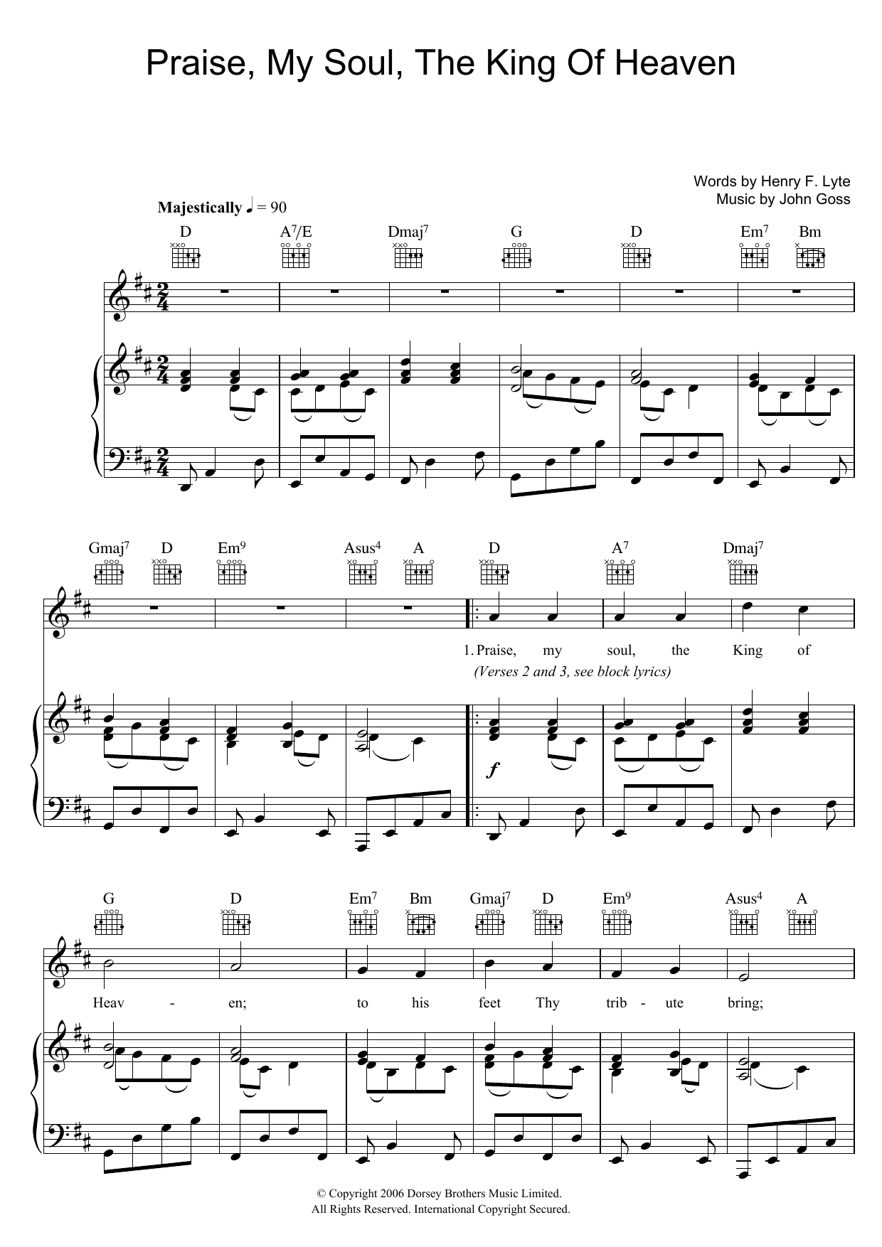 Traditional Praise, My Soul, The King Of Heaven Sheet Music Notes & Chords for Piano, Vocal & Guitar (Right-Hand Melody) - Download or Print PDF