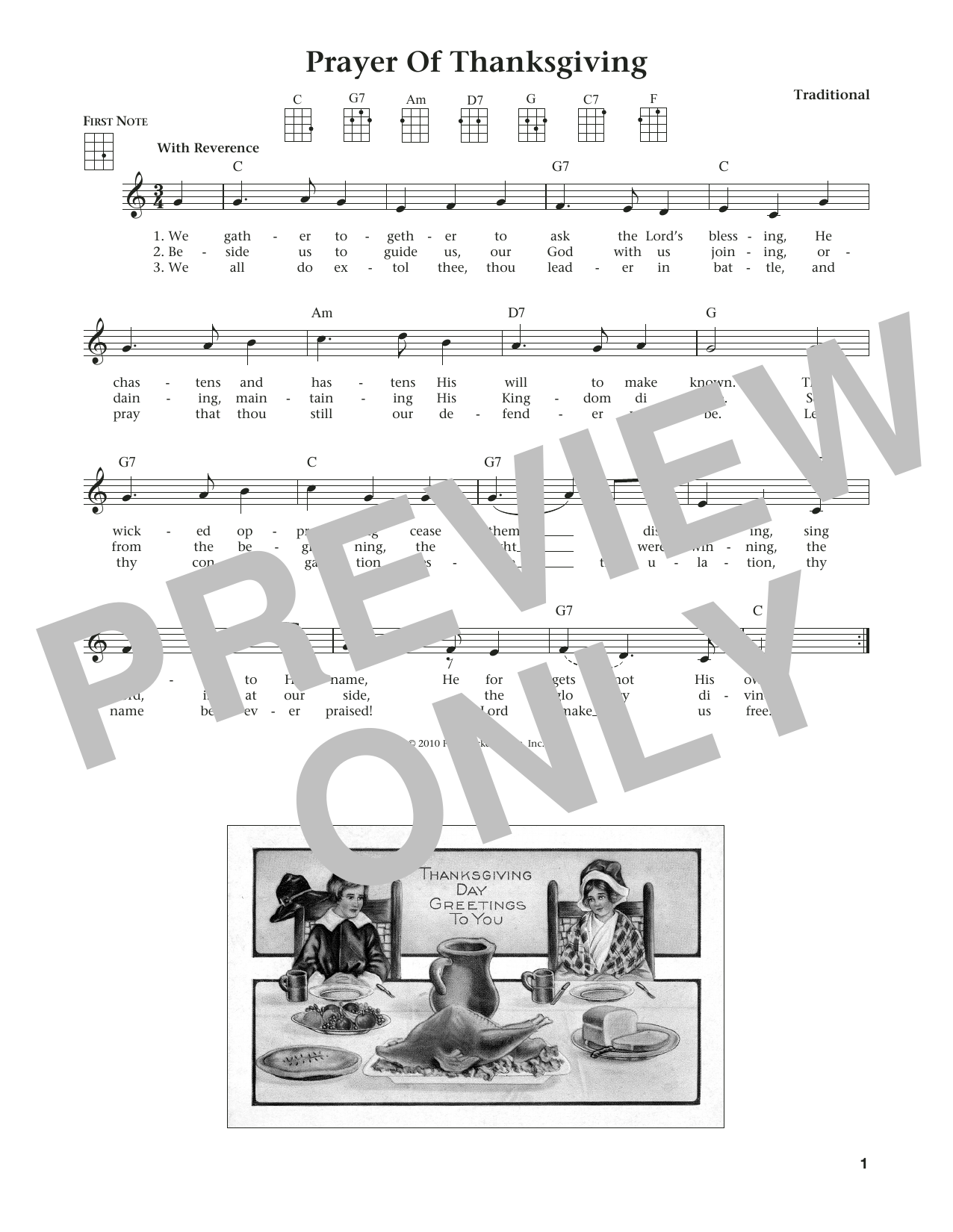 Traditional Prayer Of Thanksgiving (from The Daily Ukulele) (arr. Liz and Jim Beloff) Sheet Music Notes & Chords for Ukulele - Download or Print PDF