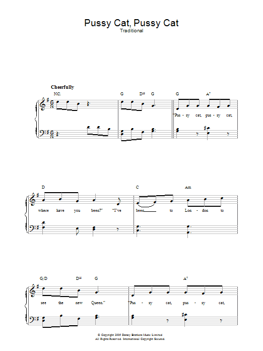 Traditional Pussy Cat, Pussy Cat Sheet Music Notes & Chords for Piano & Vocal - Download or Print PDF