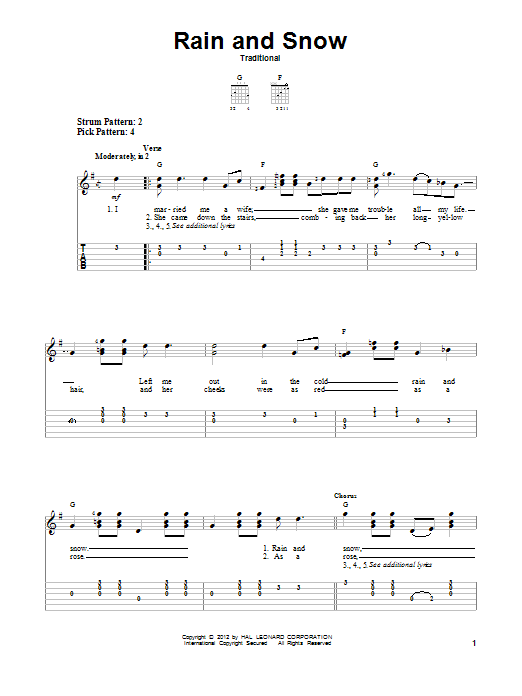 Traditional Rain And Snow Sheet Music Notes & Chords for Easy Guitar Tab - Download or Print PDF