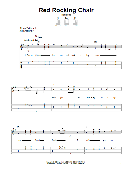 Traditional Red Rocking Chair Sheet Music Notes & Chords for Easy Guitar Tab - Download or Print PDF