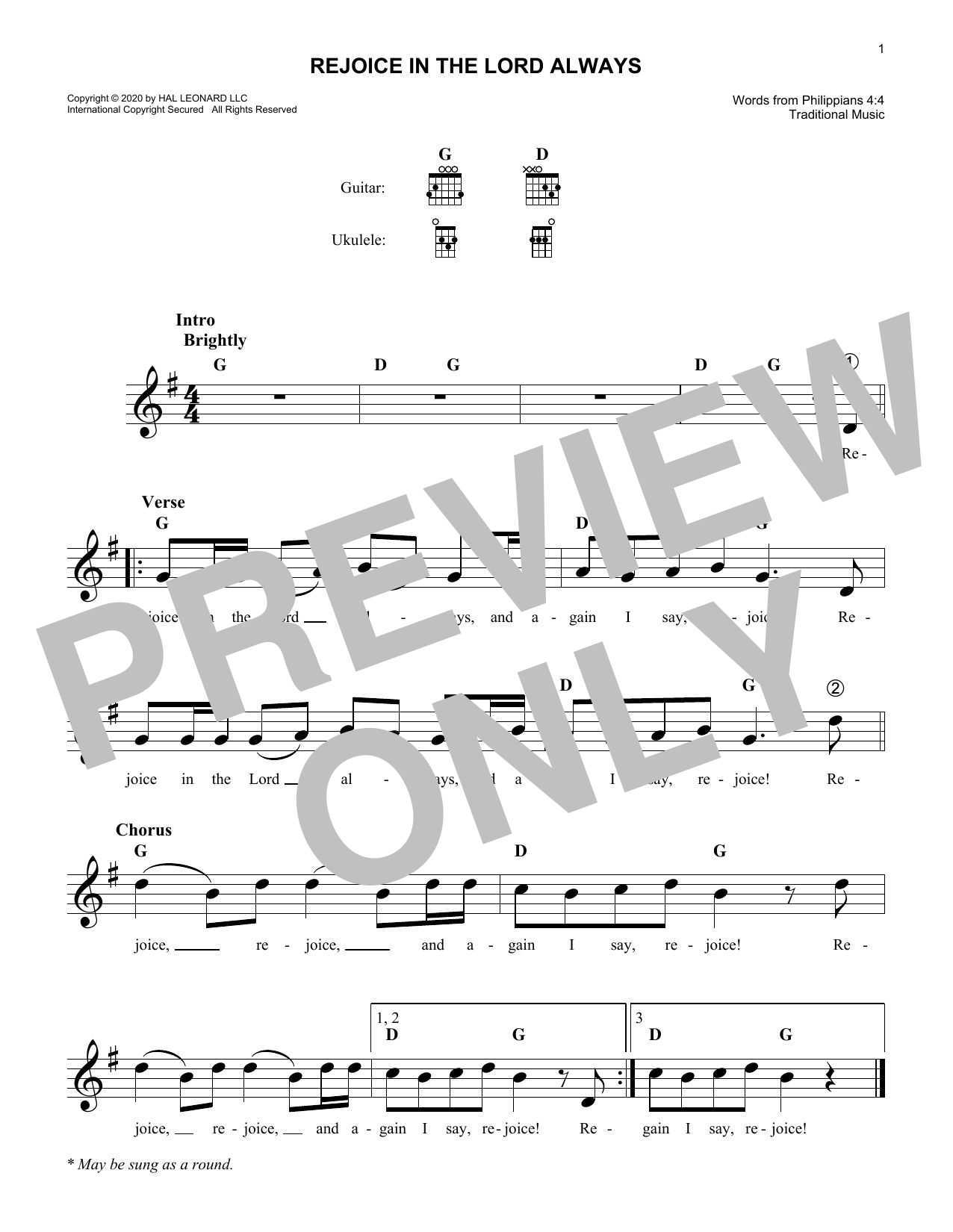 Traditional Rejoice In The Lord Always Sheet Music Notes & Chords for Lead Sheet / Fake Book - Download or Print PDF