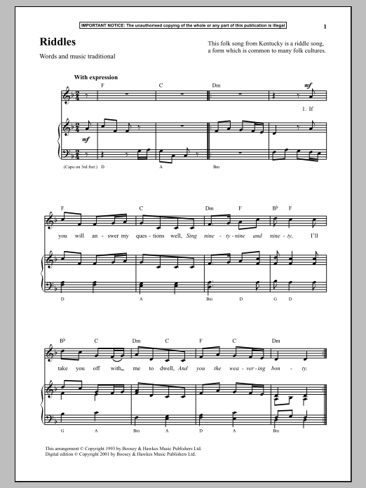 Traditional Riddles Sheet Music Notes & Chords for Piano - Download or Print PDF