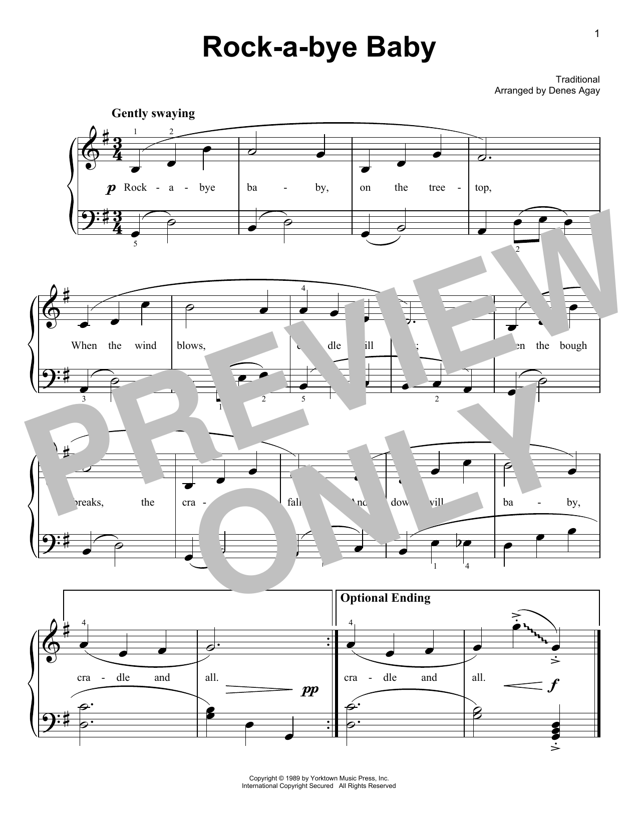 Traditional Rock-A-Bye, Baby (arr. Denes Agay) Sheet Music Notes & Chords for Easy Piano - Download or Print PDF