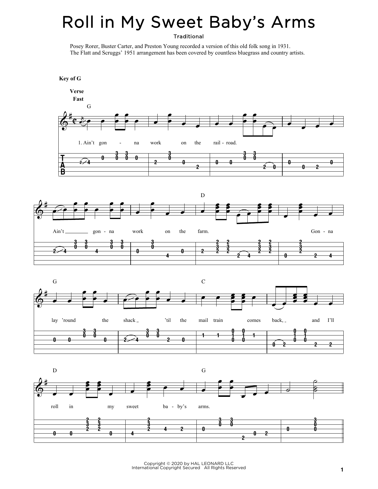 Traditional Roll In My Sweet Baby's Arms (arr. Fred Sokolow) Sheet Music Notes & Chords for Solo Guitar Tab - Download or Print PDF