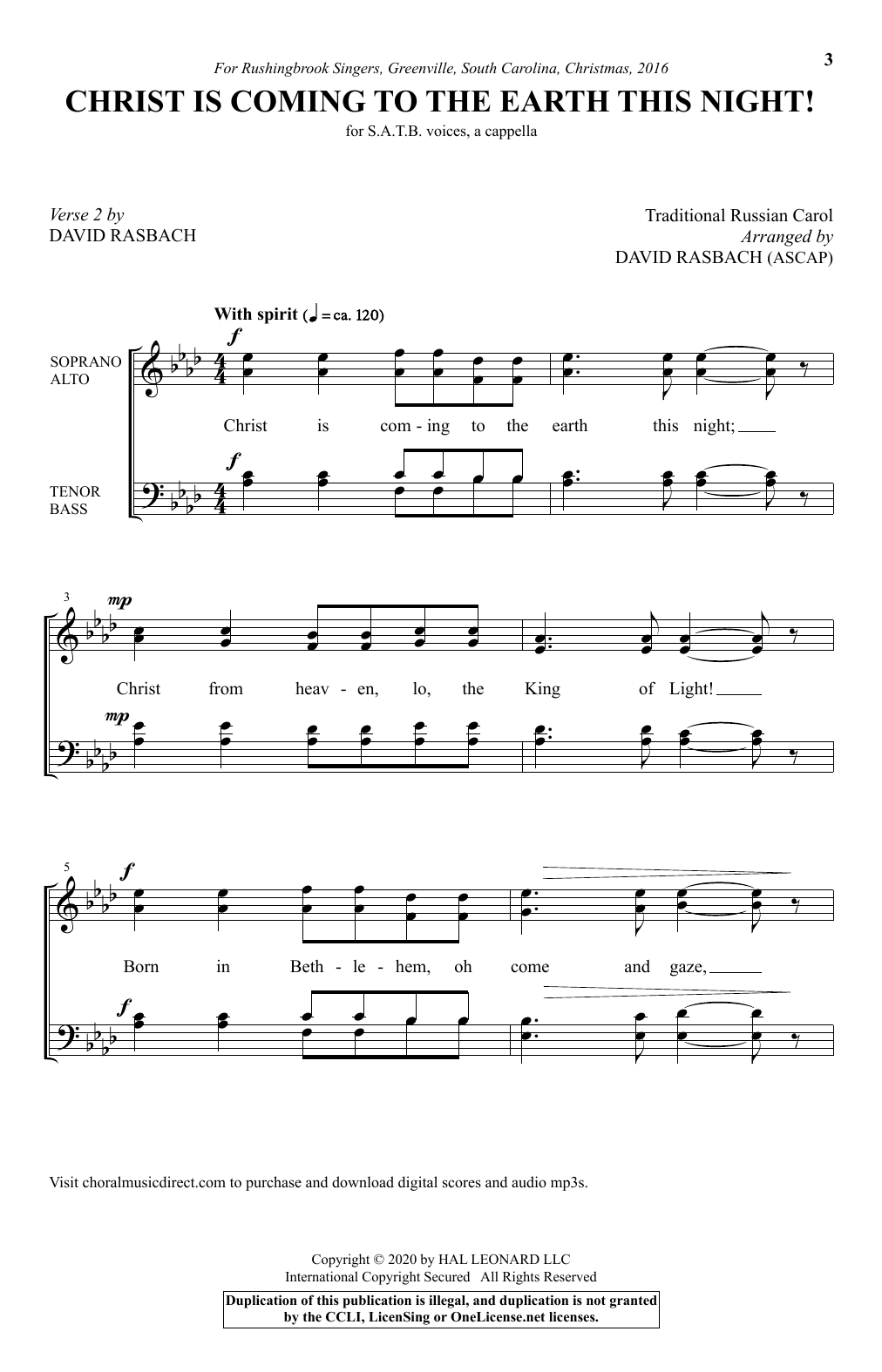Traditional Russian Carol Christ Is Coming To The Earth This Night! (arr. David Rasbach) Sheet Music Notes & Chords for SATB Choir - Download or Print PDF