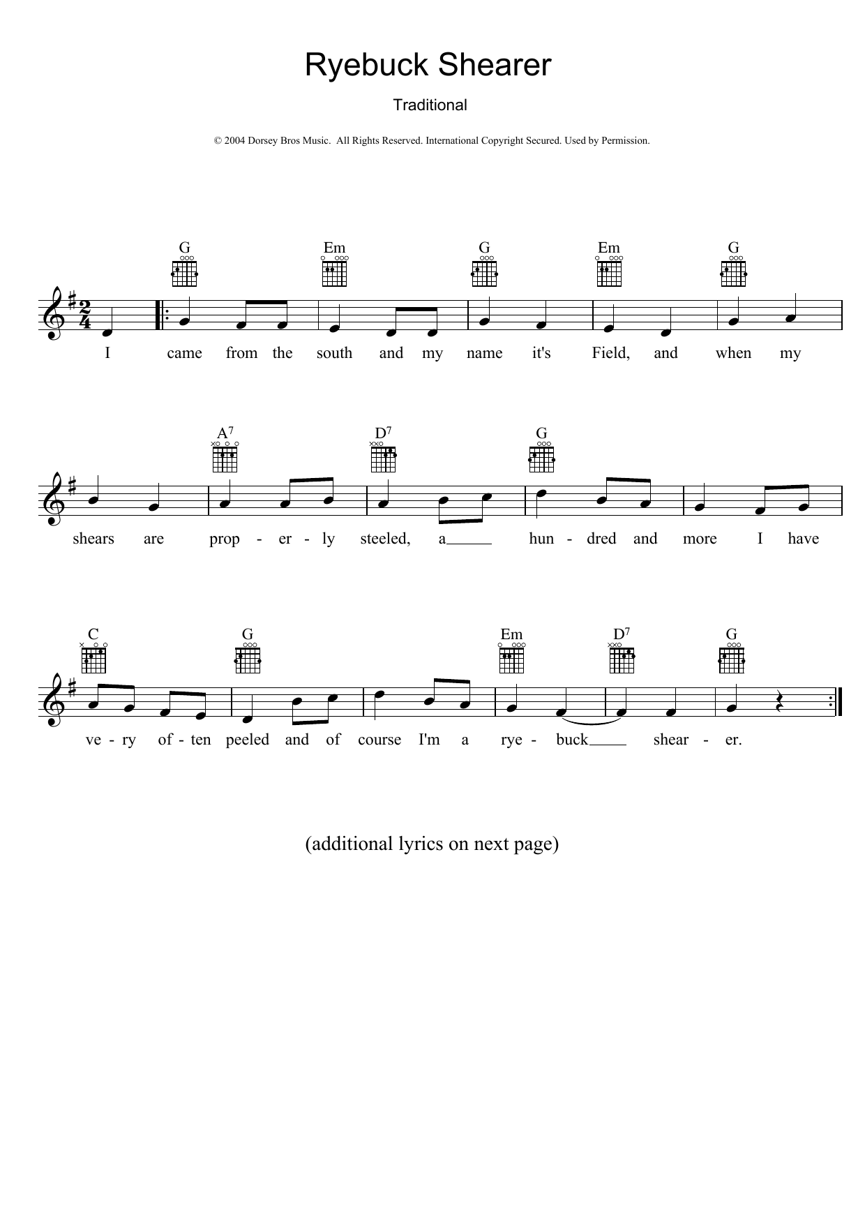 Traditional Ryebuck Shearer Sheet Music Notes & Chords for Melody Line, Lyrics & Chords - Download or Print PDF