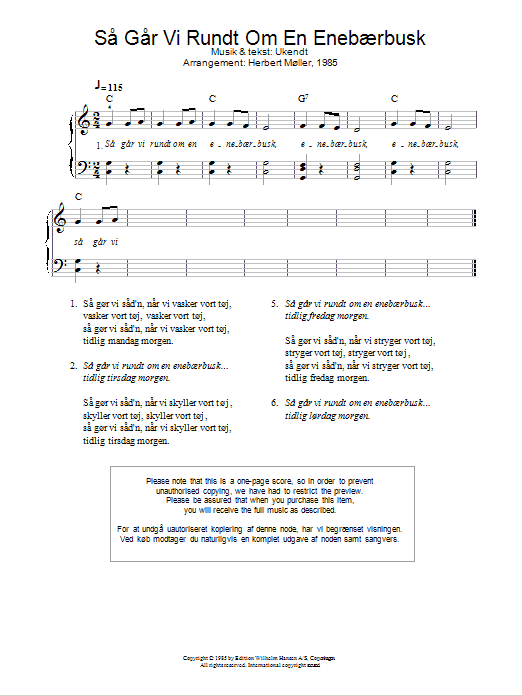 Traditional Sa Gar Vi Rundt Om En Enebaerbusk Sheet Music Notes & Chords for Piano - Download or Print PDF