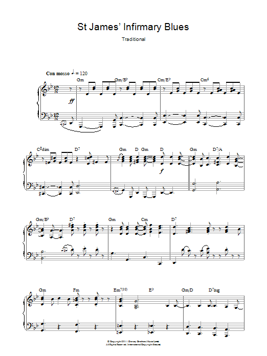 Traditional Saint James Infirmary Sheet Music Notes & Chords for Piano - Download or Print PDF