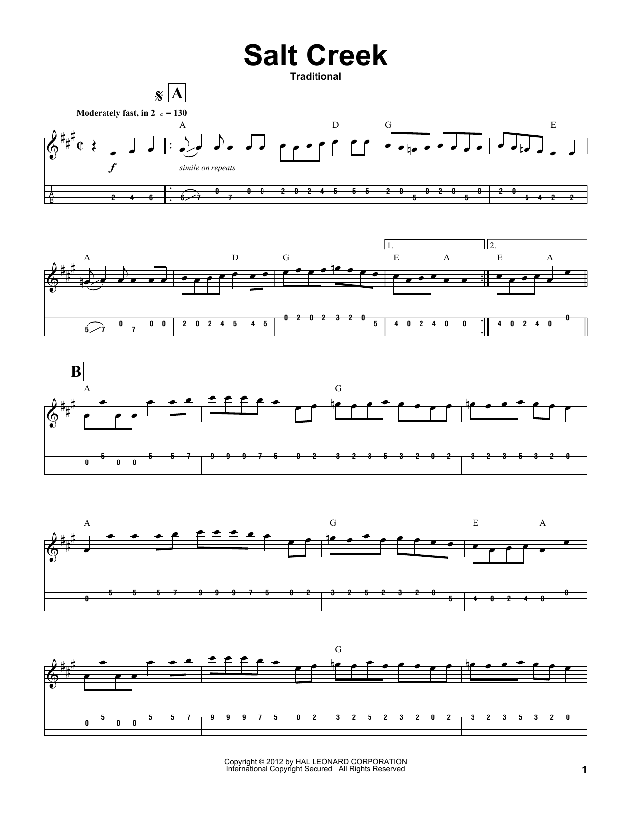 Traditional Salt Creek Sheet Music Notes & Chords for Mandolin Tab - Download or Print PDF