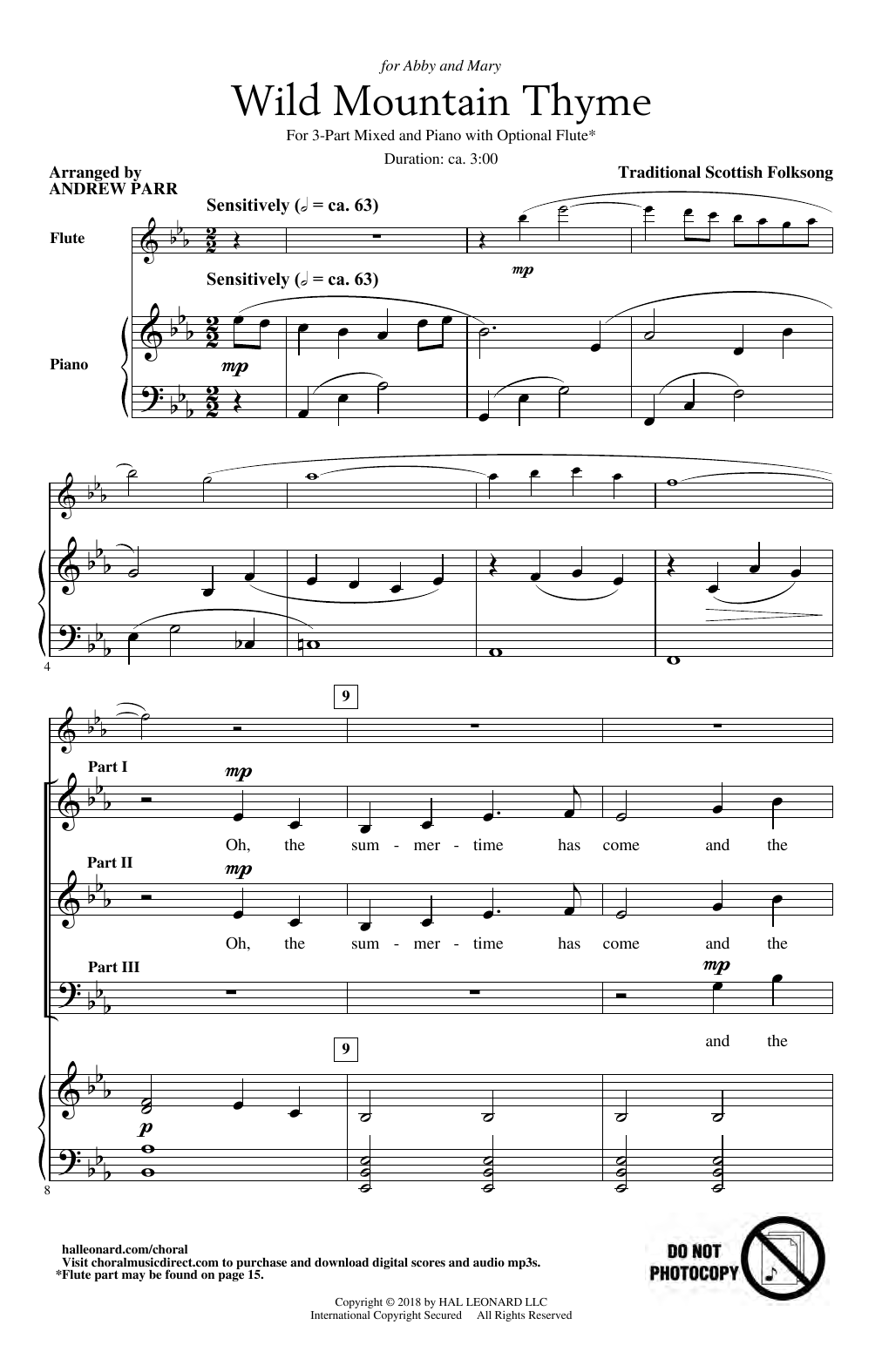 Traditional Scottish Folk Song Wild Mountain Thyme (arr. Andrew Parr) Sheet Music Notes & Chords for 3-Part Mixed Choir - Download or Print PDF