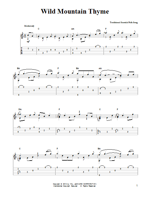 Mark Phillips Wild Mountain Thyme Sheet Music Notes & Chords for Easy Guitar Tab - Download or Print PDF