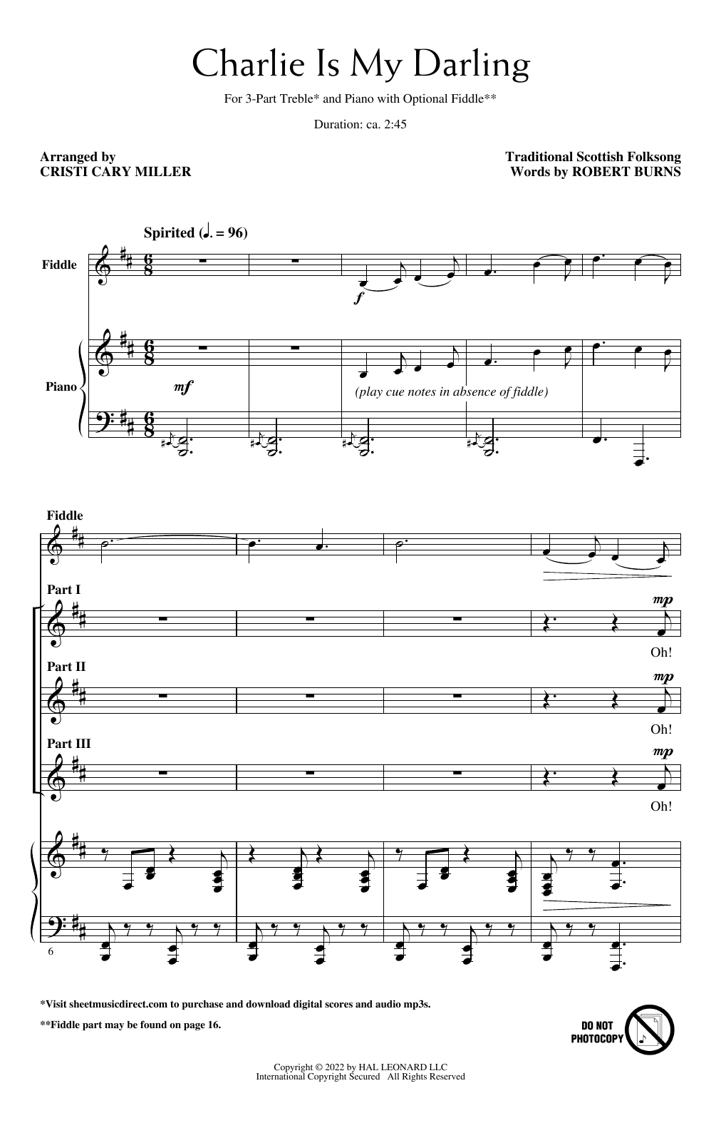 Traditional Scottish Folksong Charlie Is My Darling (arr. Cristi Cary Miller) Sheet Music Notes & Chords for 3-Part Treble Choir - Download or Print PDF