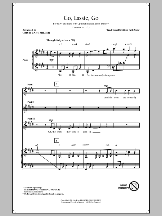 Traditional Scottish Folksong Go, Lassie, Go (arr. Cristi Cary Miller) Sheet Music Notes & Chords for SSA - Download or Print PDF