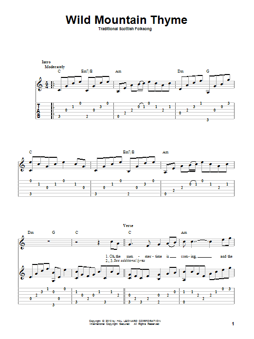 Scottish Folksong Wild Mountain Thyme Sheet Music Notes & Chords for Banjo - Download or Print PDF