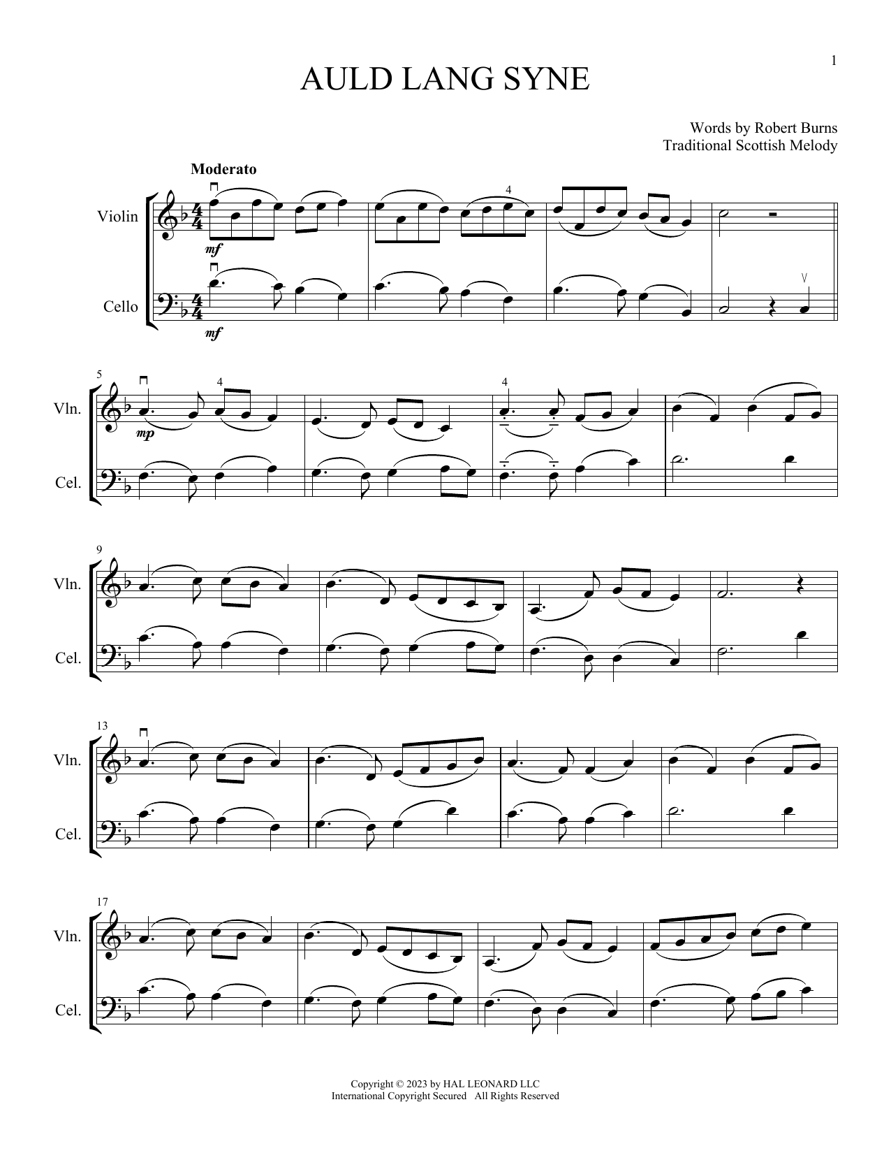 Traditional Scottish Melody Auld Lang Syne (arr. Michelle Hynson) Sheet Music Notes & Chords for Instrumental Duet - Download or Print PDF