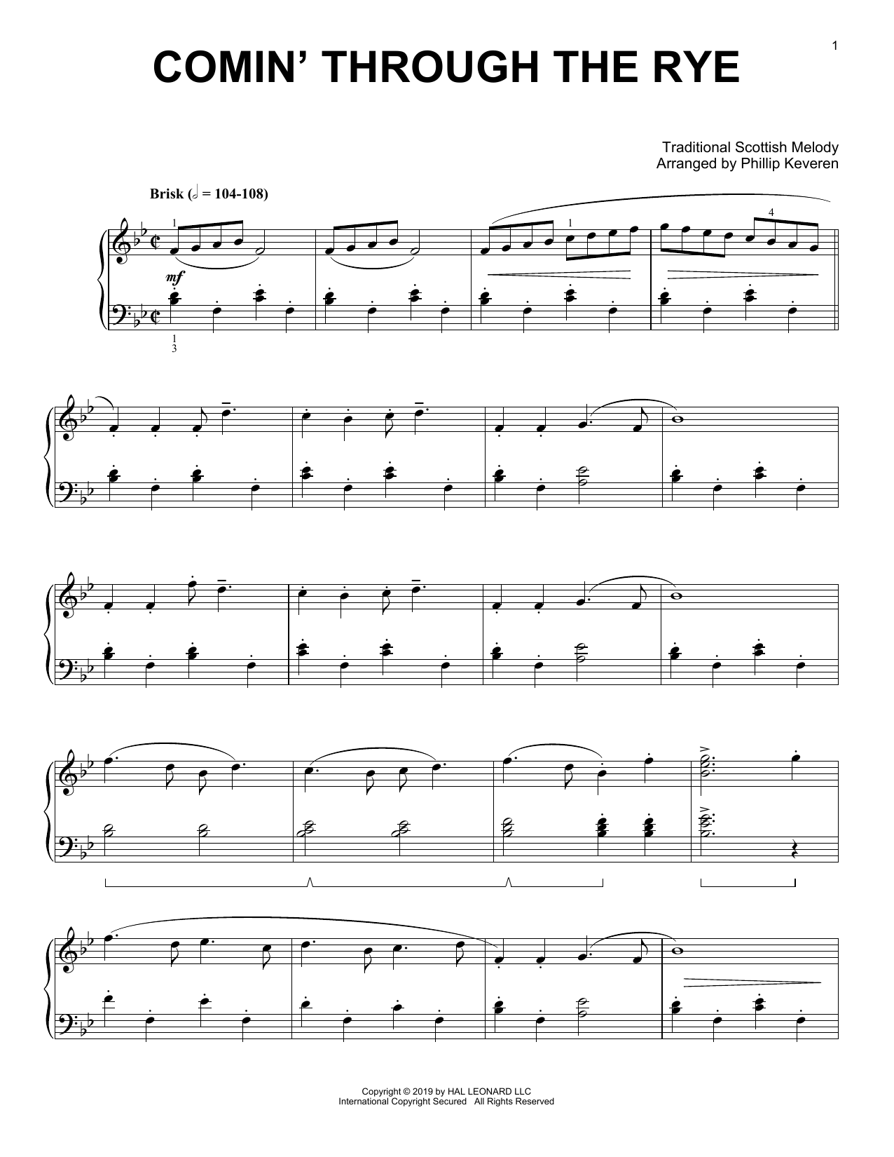 Traditional Scottish Melody Comin' Through The Rye (arr. Phillip Keveren) Sheet Music Notes & Chords for Piano Solo - Download or Print PDF