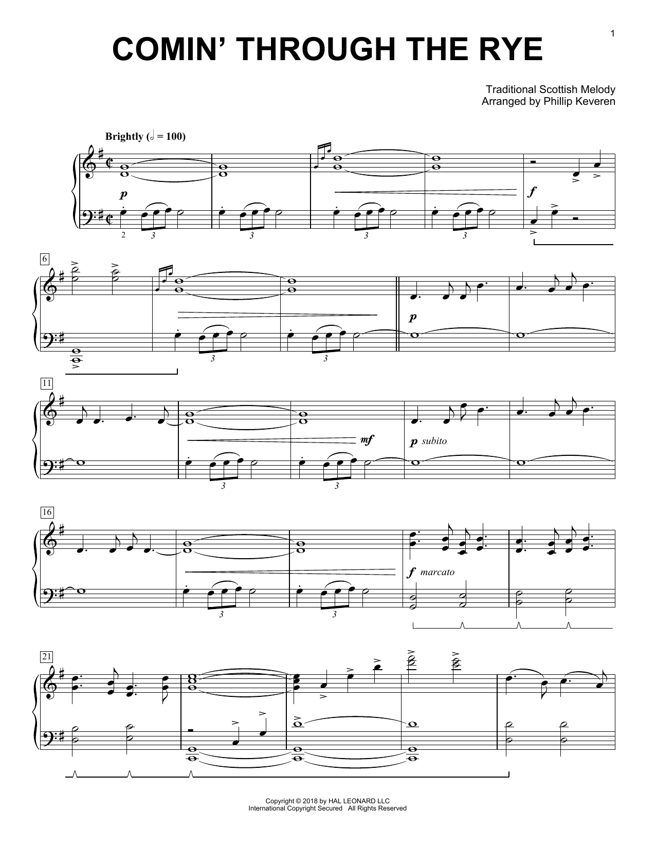 Traditional Scottish Melody Comin' Through The Rye [Classical version] (arr. Phillip Keveren) Sheet Music Notes & Chords for Piano - Download or Print PDF