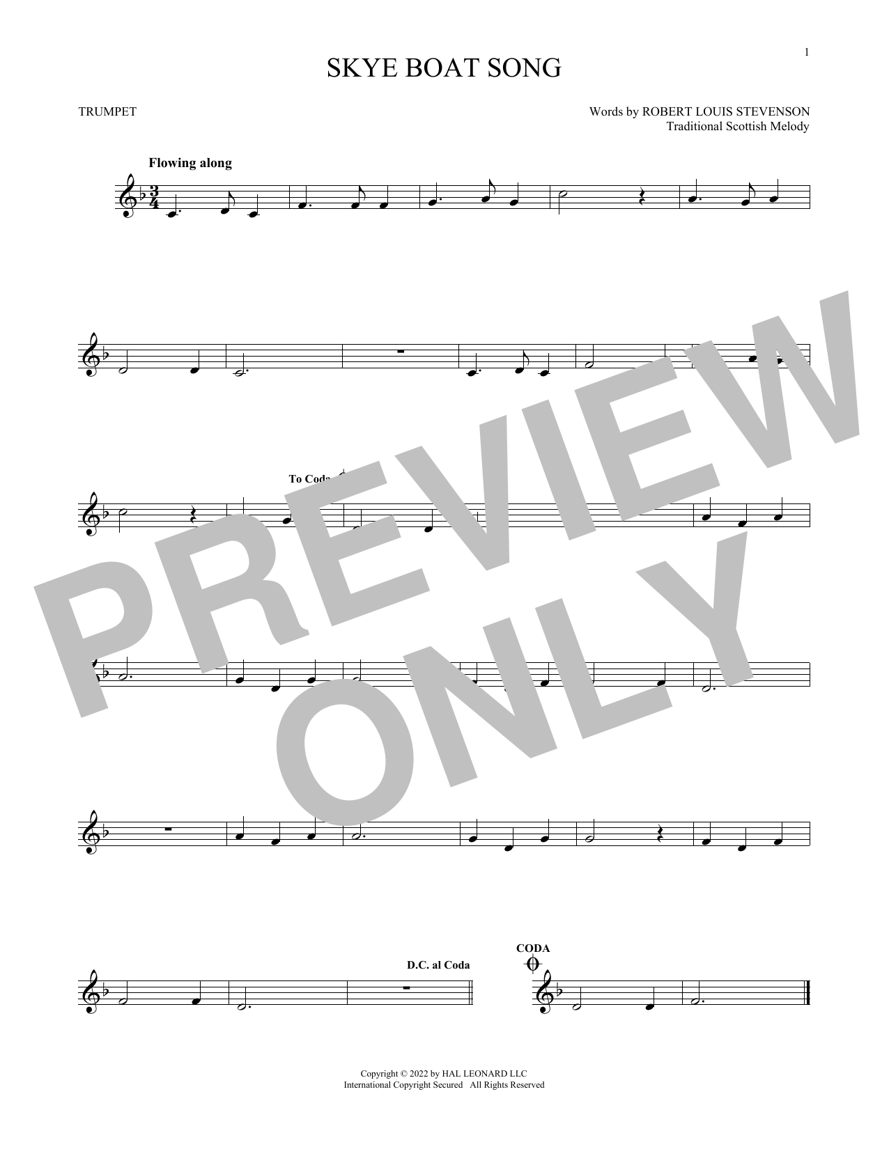 Traditional Scottish Skye Boat Song Sheet Music Notes & Chords for Clarinet Solo - Download or Print PDF