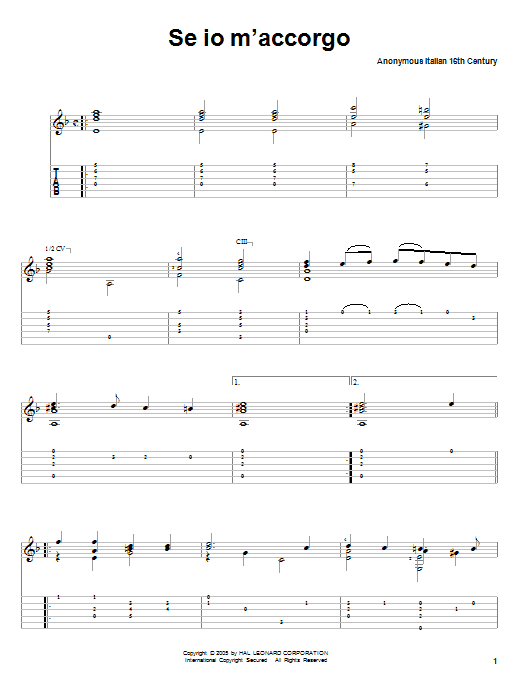 Traditional Se Io M'accorgo Sheet Music Notes & Chords for Guitar Tab - Download or Print PDF Traditional Se Io M'accorgo Sheet Music Notes & Chords for Guitar Tab - Download or Print PDF