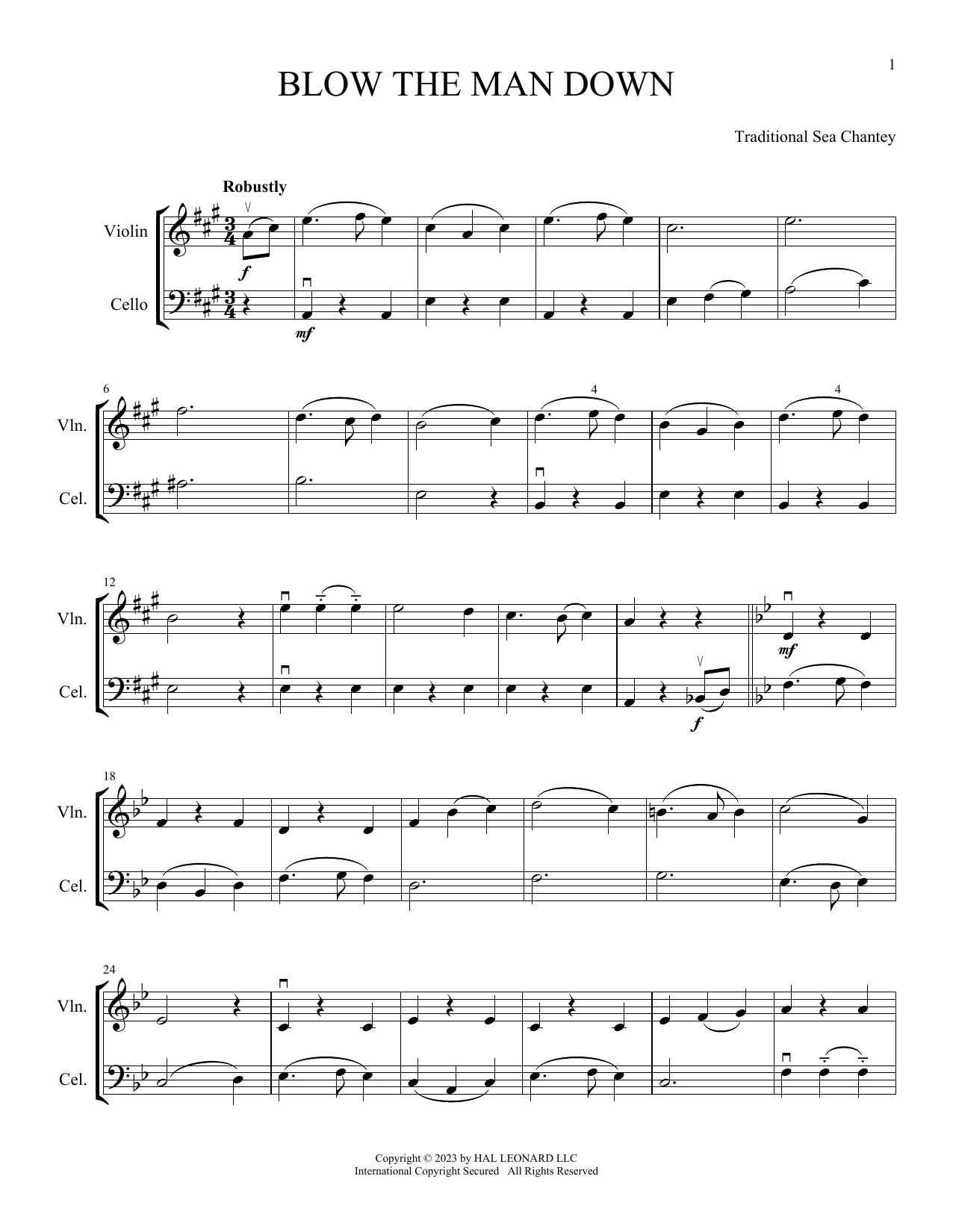 Traditional Sea Chantey Blow The Man Down (arr. Michelle Hynson) Sheet Music Notes & Chords for Instrumental Duet - Download or Print PDF