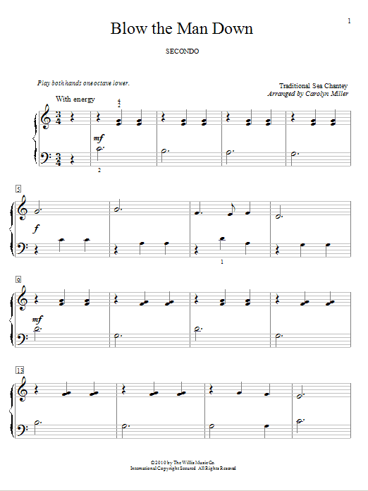 Traditional Sea Chantey Blow The Man Down Sheet Music Notes & Chords for Melody Line, Lyrics & Chords - Download or Print PDF