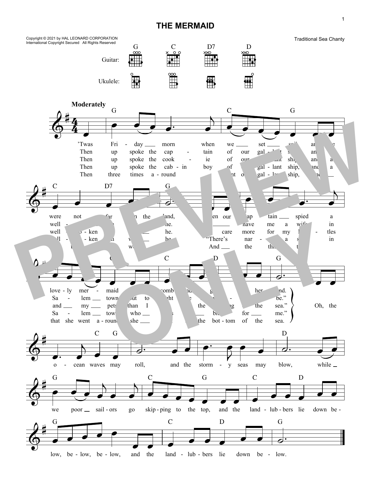 Traditional Sea Chanty The Mermaid Sheet Music Notes & Chords for Lead Sheet / Fake Book - Download or Print PDF