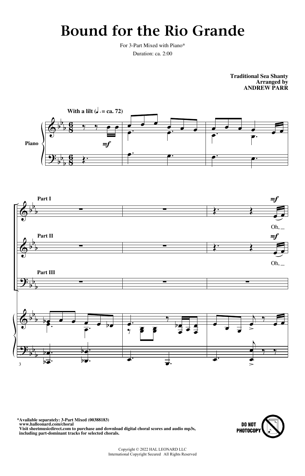 Traditional Sea Shanty Bound For The Rio Grande (arr. Andrew Parr) Sheet Music Notes & Chords for 3-Part Mixed Choir - Download or Print PDF