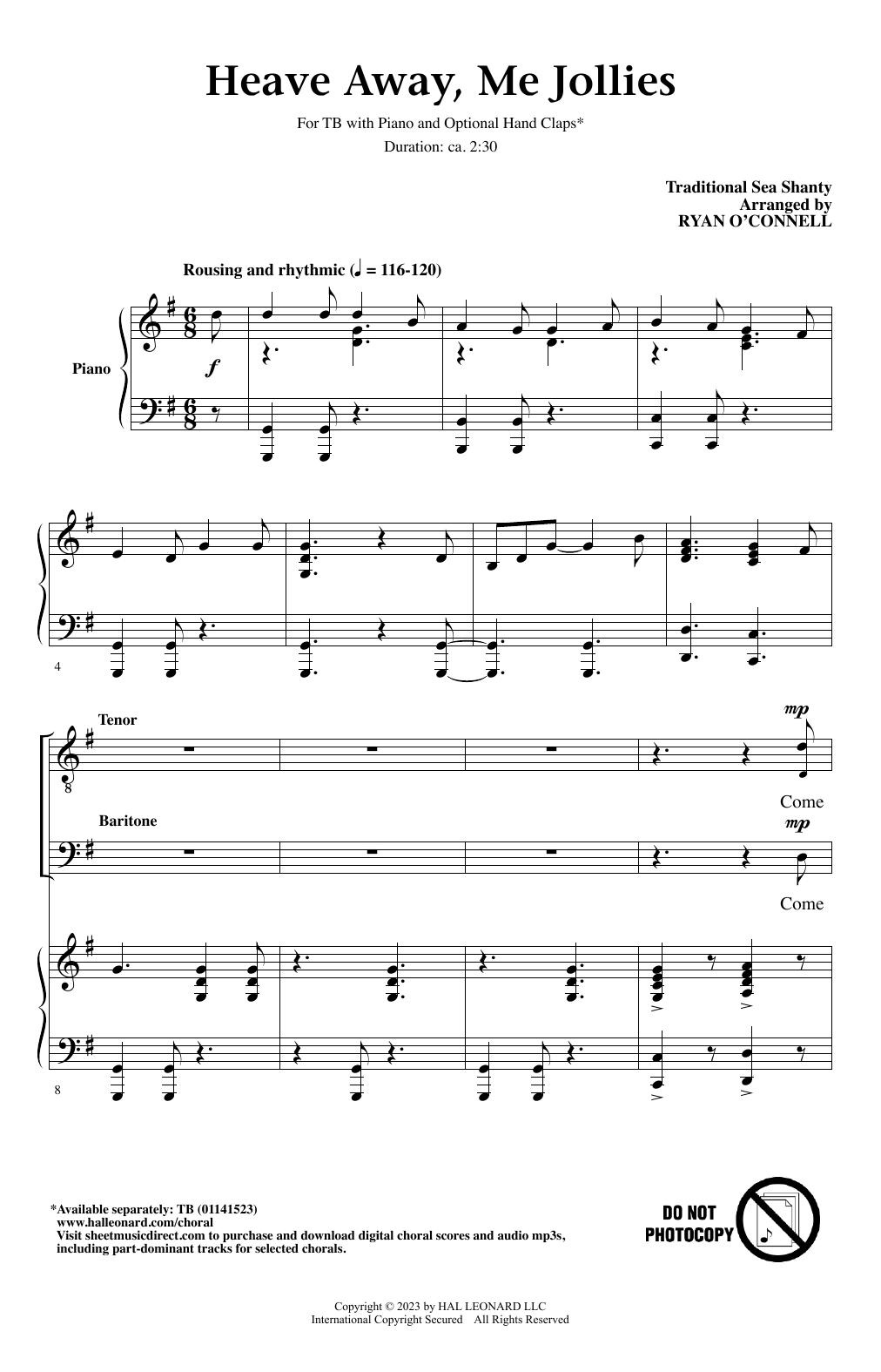 Traditional Sea Shanty Heave Away, Me Jollies (arr. Ryan O'Connell) Sheet Music Notes & Chords for TB Choir - Download or Print PDF