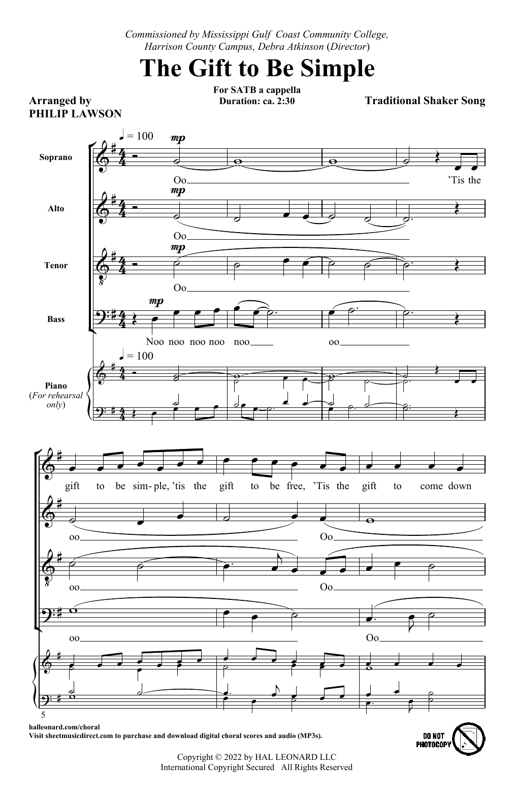 Traditional Shaker Song The Gift To Be Simple (arr. Philip Lawson) Sheet Music Notes & Chords for SATB Choir - Download or Print PDF