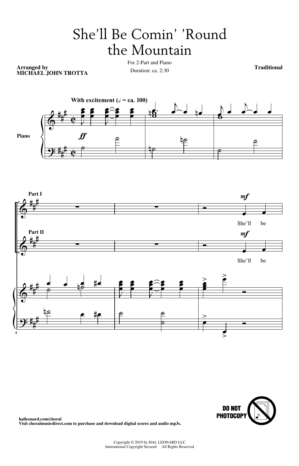 Traditional She'll Be Comin' Around The Mountain (arr. Michael John Trotta) Sheet Music Notes & Chords for 2-Part Choir - Download or Print PDF