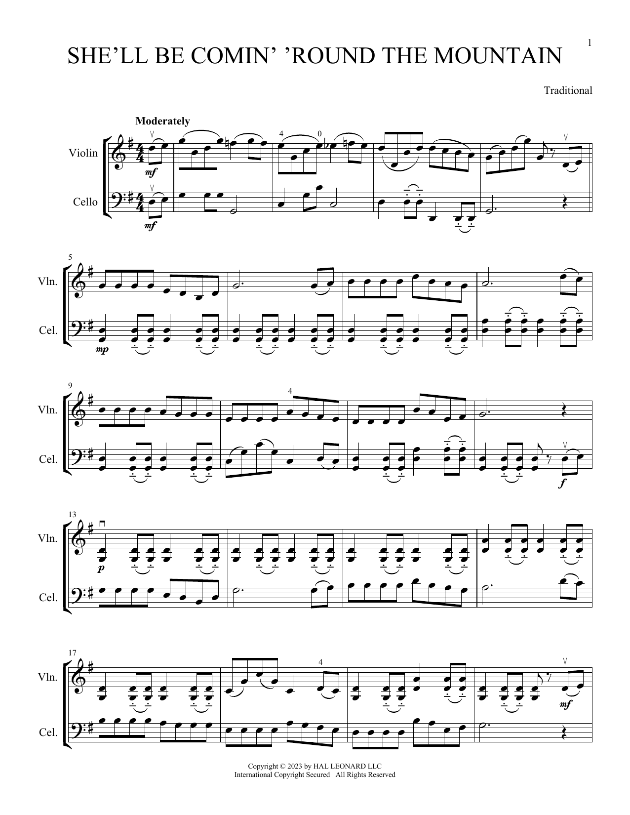 Traditional She'll Be Comin' 'Round The Mountain (arr. Michelle Hynson) Sheet Music Notes & Chords for Instrumental Duet - Download or Print PDF