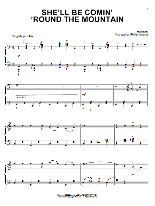 Traditional She'll Be Comin' 'Round The Mountain Sheet Music Notes & Chords for Piano - Download or Print PDF