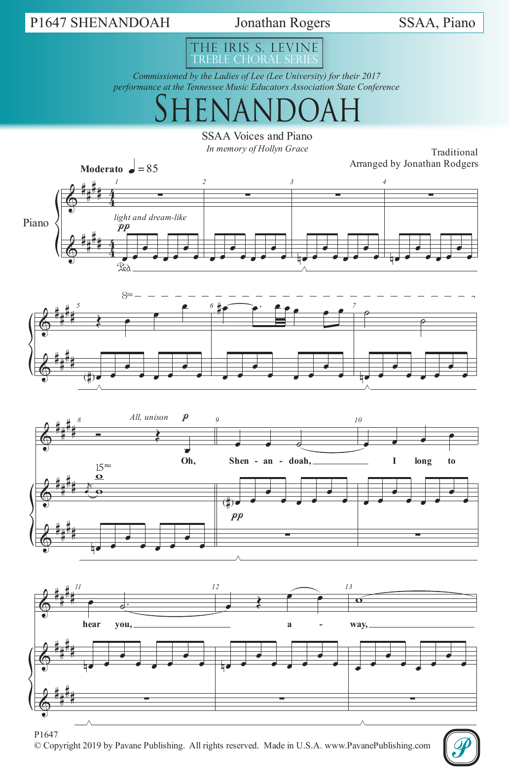 Traditional Shenandoah (arr. Jonathan Rodgers) Sheet Music Notes & Chords for SSA Choir - Download or Print PDF