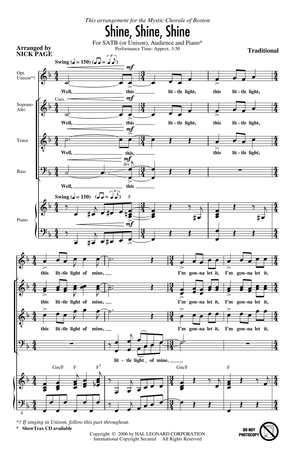 Traditional Shine, Shine, Shine (arr. Nick Page) Sheet Music Notes & Chords for SATB Choir - Download or Print PDF