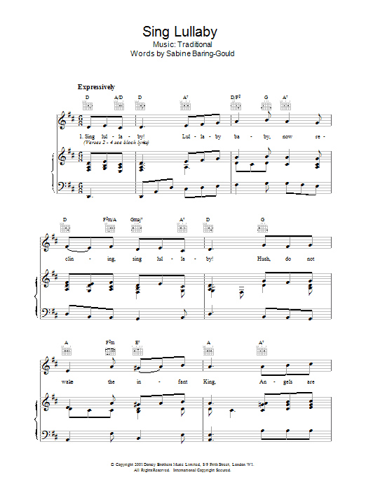 Christmas Carol Sing Lullaby Sheet Music Notes & Chords for Lyrics & Chords - Download or Print PDF