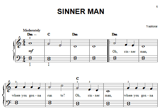 Traditional Sinner Man Sheet Music Notes & Chords for Easy Piano - Download or Print PDF
