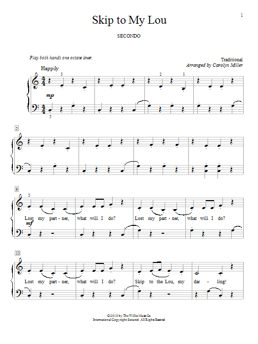Traditional Skip To My Lou Sheet Music Notes & Chords for Melody Line, Lyrics & Chords - Download or Print PDF
